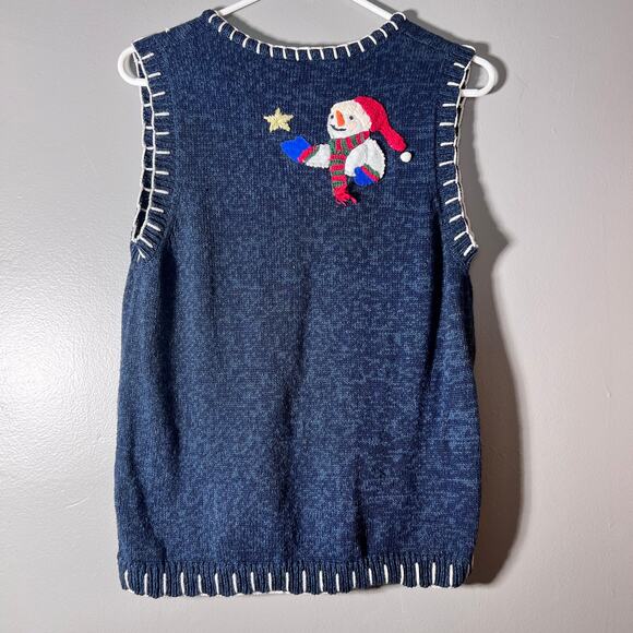 Carolina Colours Christmas Sweater Vest Snowmen Santa Stars Blue Size Small - Picture 2 of 7